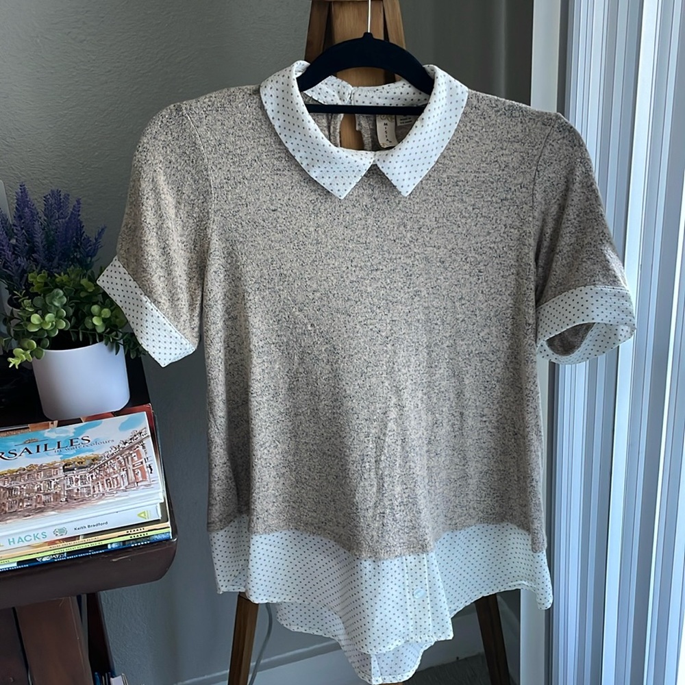 Beige Classic “Layered” Look Blouse